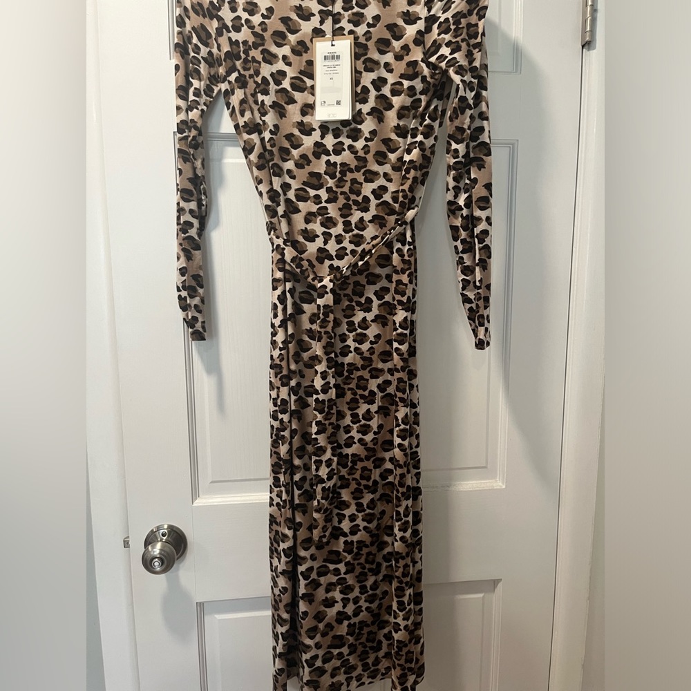 AWARE Long Sleeve Cheetah Print Dress with Tie Size XS